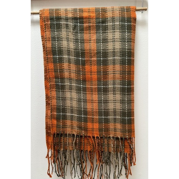 Large  Plaid Check Fringed Scarf Wrap 24 x 68 - Picture 2 of 2